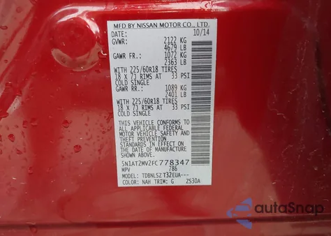 2015 Nissan Rogue Sl z USA, uszkodzony, nr VIN 5N1AT2MV2FC778347